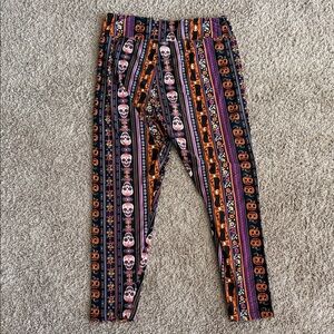 No Boundaries Women Halloween Skull and Pumpkin Leggings - Black, Orange, Pink